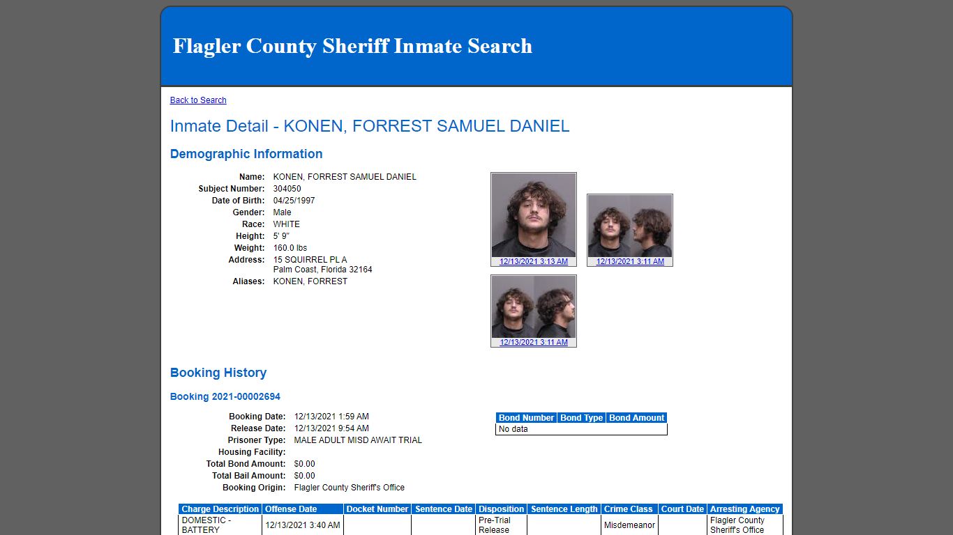 Inmate Detail - KONEN, FORREST SAMUEL DANIEL